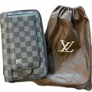 LV Black & Grey Checkered Planner Wallet Combo with dust bag